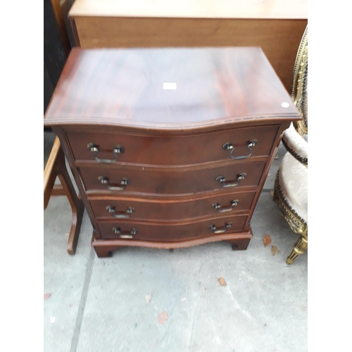 2962 - A REPRODUCTION SERPENTINE FRONTED MAHOGANY CHEST OF FOUR DRAWERS, 27.5