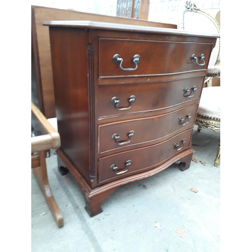 2962 - A REPRODUCTION SERPENTINE FRONTED MAHOGANY CHEST OF FOUR DRAWERS, 27.5