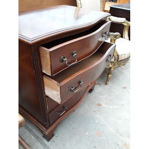 2962 - A REPRODUCTION SERPENTINE FRONTED MAHOGANY CHEST OF FOUR DRAWERS, 27.5