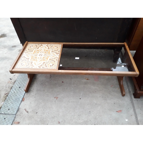 2963 - A RETRO TEAK G-PLAN COFFEE TABLE WITH TILED AND GLASS TOP