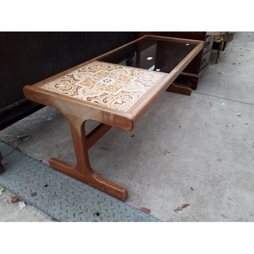 2963 - A RETRO TEAK G-PLAN COFFEE TABLE WITH TILED AND GLASS TOP