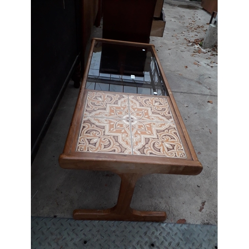 2963 - A RETRO TEAK G-PLAN COFFEE TABLE WITH TILED AND GLASS TOP