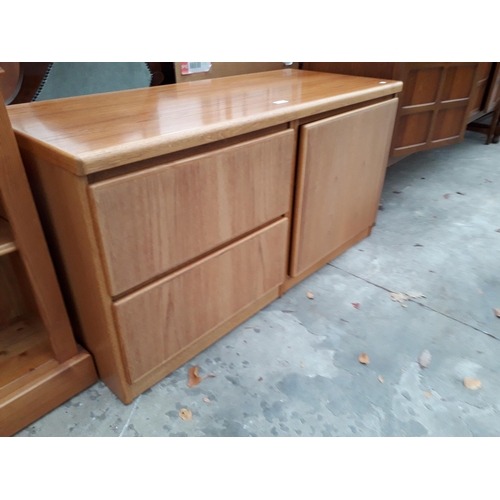 2966 - A RETRO TEAK SCANDINAVIAN SIDE CABINET ENCLOSING TWO DRAWERS AND SINGLE CUPBOARD, 47