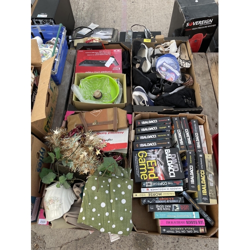 2323 - AN ASSORTMENT OF HOUSEHOLD CLEARANCE ITEMS TO INCLUDE BOOKS AND SHOES ETC