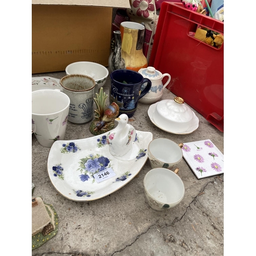 2146 - AN ASSORTMENT OF CERAMICS AND GLASS WARE TO INCLUDE PLATES AND BOWLS ETC