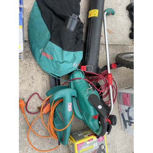 2307 - THREE ELECTRIC ITEMS TO INCLUDE TWO BOSCH GARDEN TOOLS AND A SPRAY GUN