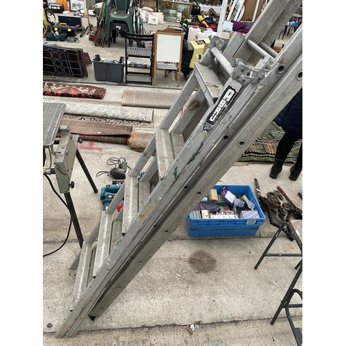 2308T - TWO ALUMINIUM LADDERS TO INCLUDE A 28 RUNG EXTENDABLE DOUBLE LADDER AND A FIVE RUNG STEP LADDER