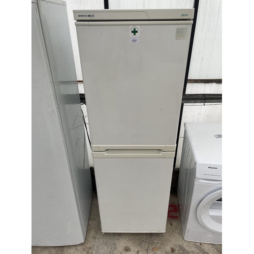 2357 - A WHITE BEKO GLACIER UPRIGHT FRIDGE FREEZER