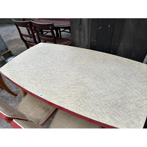 2974 - A RETRO 1960s FORMICA TOPPED KITCHEN TABLE AND TWO MATCHING CHAIRS