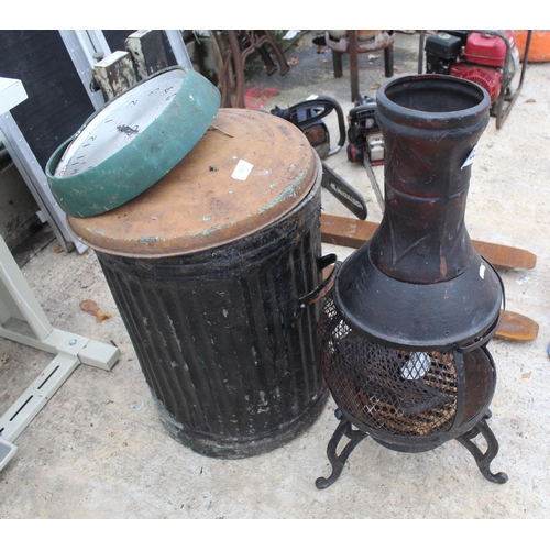 363 - STEEL BIN , CLOCK, CHIMINEA  NO VAT