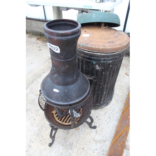 363 - STEEL BIN , CLOCK, CHIMINEA  NO VAT