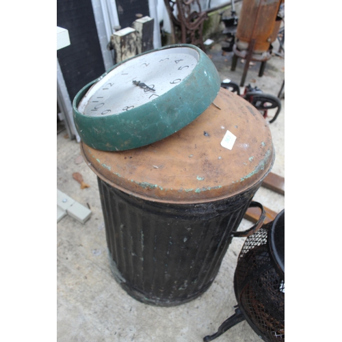 363 - STEEL BIN , CLOCK, CHIMINEA  NO VAT