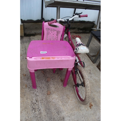 374 - KIDS TABLE, CHAIR AND BIKE  NO VAT