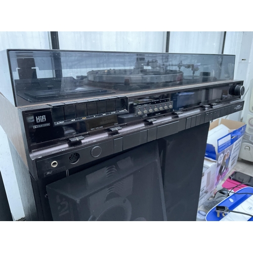 2408 - AN HITACHI STEREO MUSIC CENTRE AND A PAIR OF LARGE YAMAHA SPEAKERS