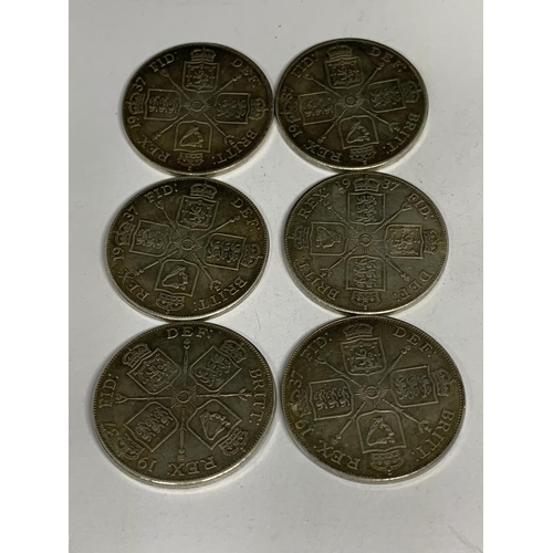 104 - SIX 1937 DOUBLE FLORIN TOKEN COINS - EACH 36 MM DIAMETER