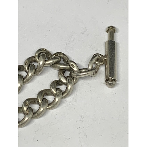 97 - A SILVER DOUBLE ALBERT WATCH CHAIN