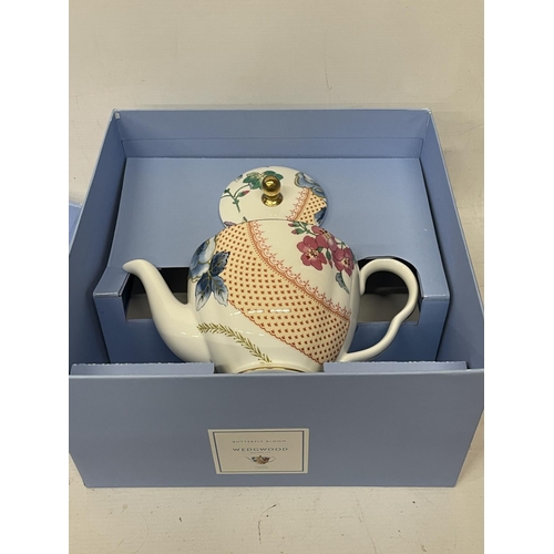 160 - A BOXED WEDGWOOD TEAPOT BUTTERFLY BLOOM