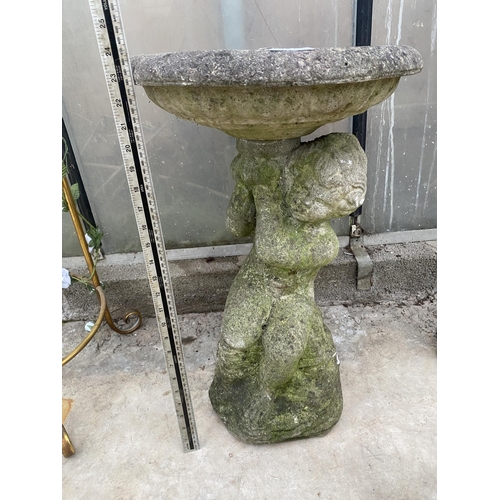 1510 - A DECORATIVE CONCRETE BIURD BATH WATER FEATURE WITH CHERUB PEDESTAL BASE