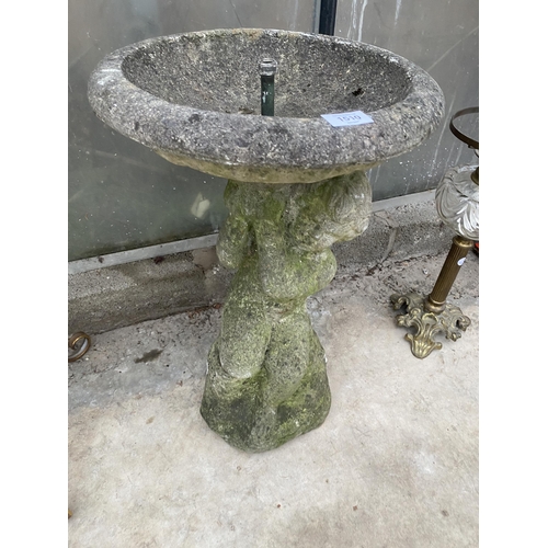 1510 - A DECORATIVE CONCRETE BIURD BATH WATER FEATURE WITH CHERUB PEDESTAL BASE