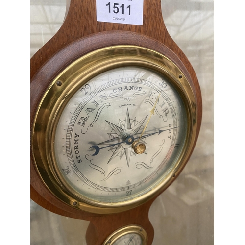 1511 - A VINTAGE OAK CASED WALL BAROMETER