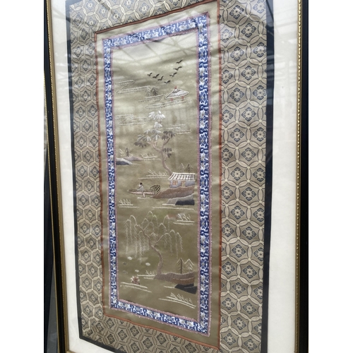 1512 - A PAIR OF FRAMED ORIENTAL SILKS