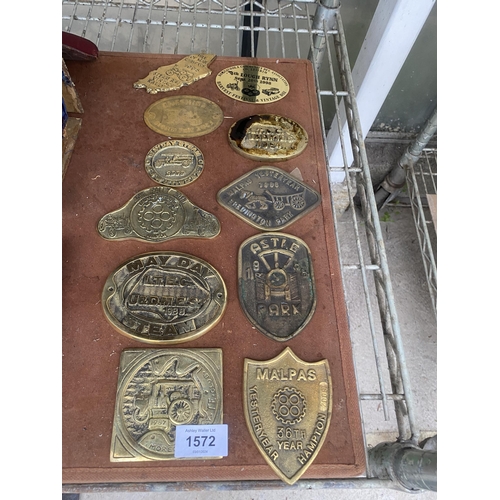 1572 - ELEVEN VINTAGE BRASS STEAM RALLY PLAQUES