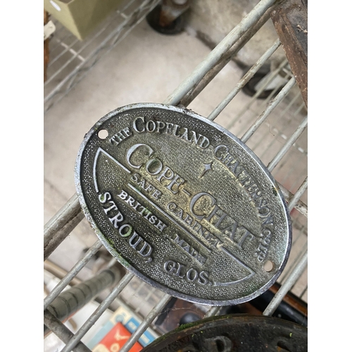 1575 - TWO VINTAGE BRASS SAFE PLAQUES AND A STANLEY WOOD PLANE