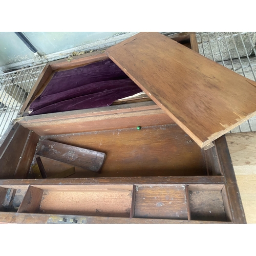 1593 - A VINTAGE MAHOGANY WRITING SLOPE (A/F)