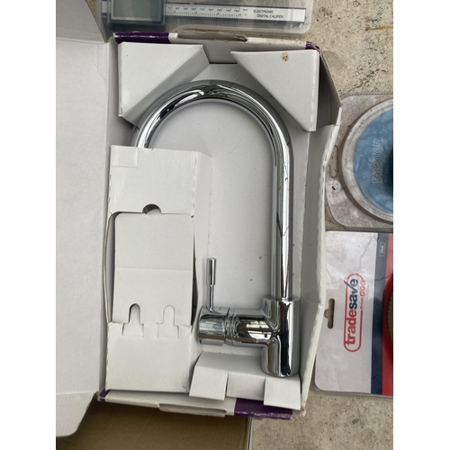 1599 - AN AS NEW KITCHEN MIXER TAP AND A NEW AND PACKAGED SHOWER HEAD