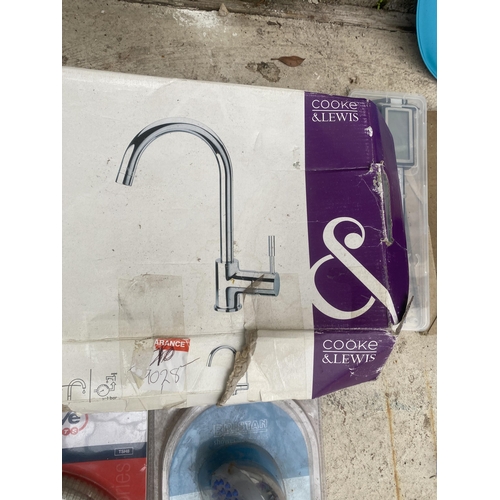 1599 - AN AS NEW KITCHEN MIXER TAP AND A NEW AND PACKAGED SHOWER HEAD