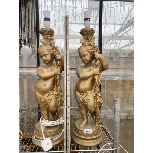 1604 - A APIR OF HEAVY PLASTER CHERUB TABLE LAMPS