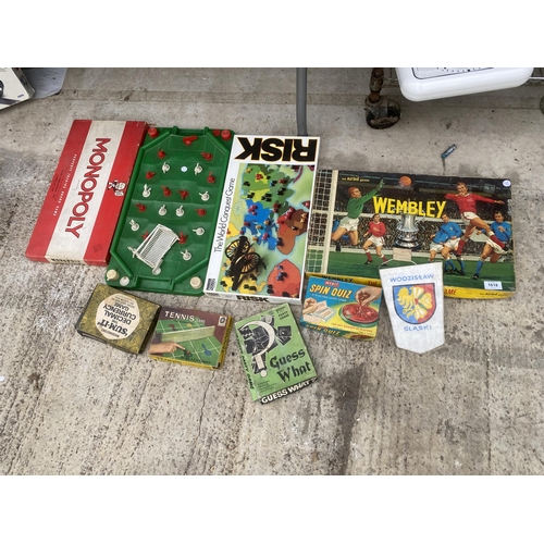 1618 - AN ASSORTMENT OF VINTAGE AND RETRO BOARD GAMES TO INCLUDE RISK, WEMBLEY AND MONOPOLY ETC