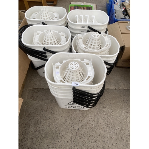 1784 - A LARGE QUANTITY OF PLASTIC MOP BUCKETS WITH WET FLOOR WARNINGS