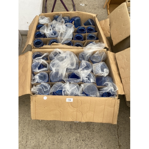 1786 - A LARGE QUANTITY OF AS NEW BLUE COLOURED DRINKING GLASSES