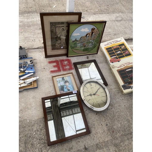 1830 - AN ASSORTMENT OF FRAMED PRINTS AND MIRRORS ETC