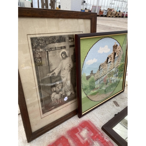 1830 - AN ASSORTMENT OF FRAMED PRINTS AND MIRRORS ETC