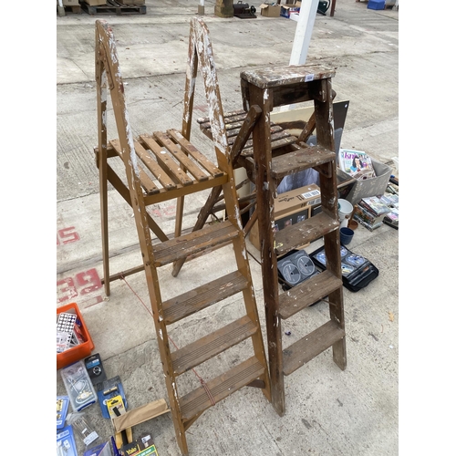 1834 - TWO VINTAGE FOUR RUNG WOODEN STEP LADDERS