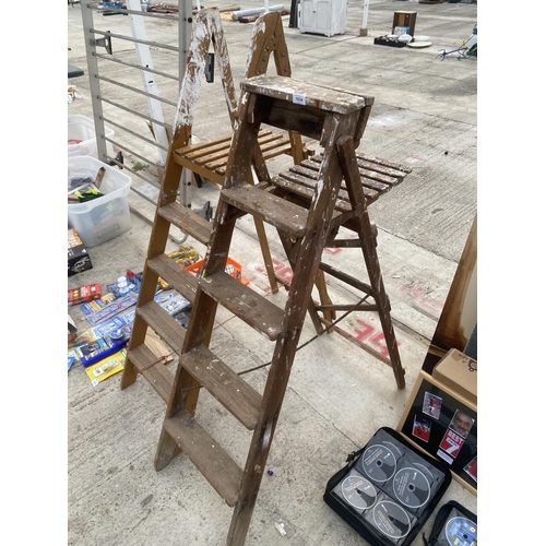 1834 - TWO VINTAGE FOUR RUNG WOODEN STEP LADDERS