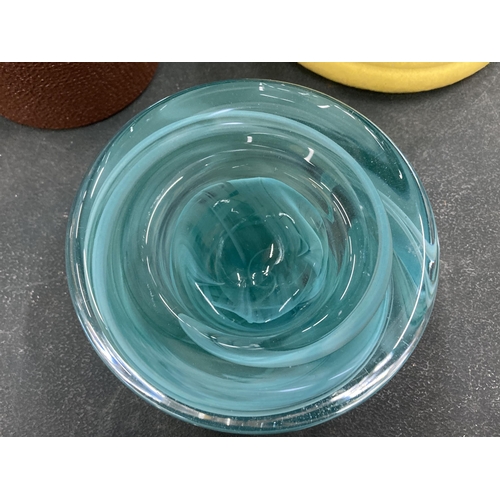 133 - A KOSTA BODA HEAVY BLUE SWIRL GLASS BOWL