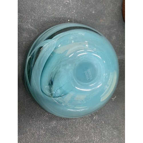 133 - A KOSTA BODA HEAVY BLUE SWIRL GLASS BOWL