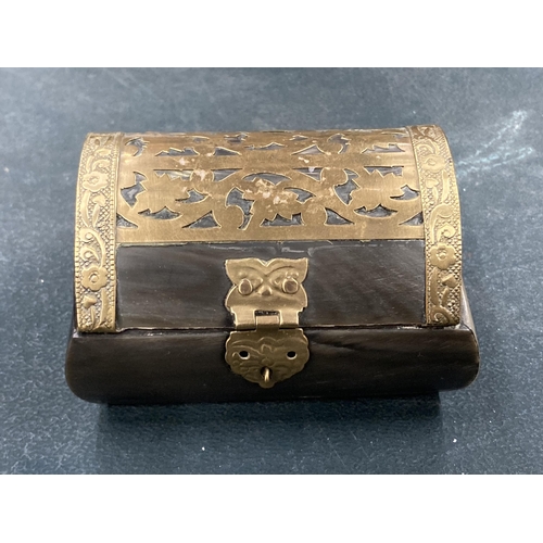 137 - A SMALL BRASS AND BONE BOX