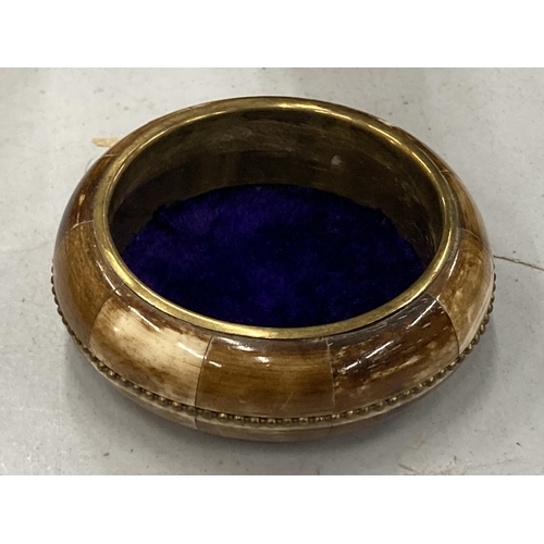 153 - A BONE AND BRASS ROUND BOWL, DIAMETER 8CM