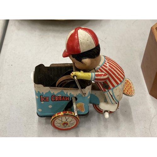 160 - A VINTAGE TIN PLATE, CLOCKWORK ICE CREAM VENDOR - NOT WORKING, NEEDS RESTORATION