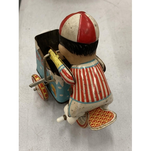 160 - A VINTAGE TIN PLATE, CLOCKWORK ICE CREAM VENDOR - NOT WORKING, NEEDS RESTORATION