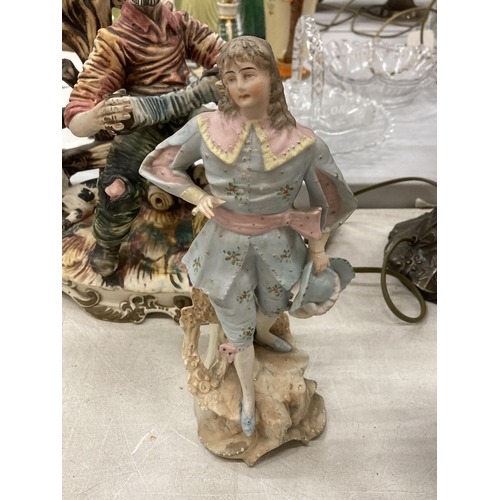 190 - A CAPODIMONTE MODEL OF A MAN AND CAT PLAYING THE ACCORDIAN, CAPODIMONTE STYLE MAN ON A BENCH - A/F A... 