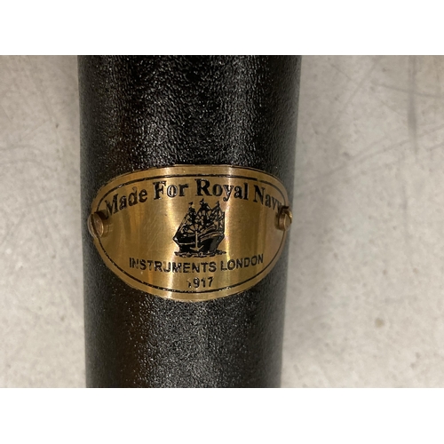 203 - A BRASS AND LEATHER ROYAL NAVY TELESCOPE