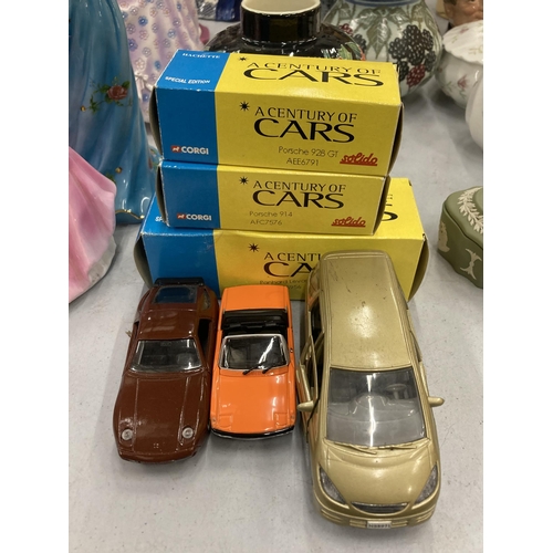 211 - THREE BOXED CORGI 'A CENTURY OF CARS' TO INCLUDE A PORSCHE 928 GT, 914 AND A NISSAN PRAIRIE