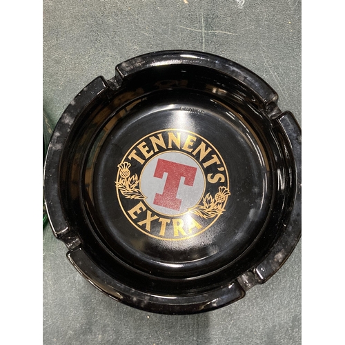 231 - THREE TENNENT'S GLASS ASHTRAYS