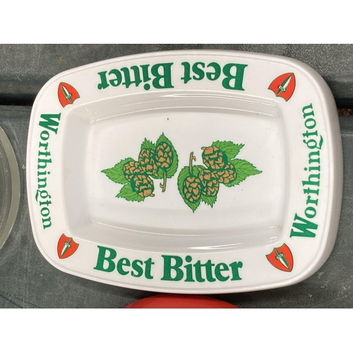 248 - THREE MELAMINE ASHTRAYS TO INCLUDE ALLBRIGHT, CAINS AND WORTHINGTON BITTER