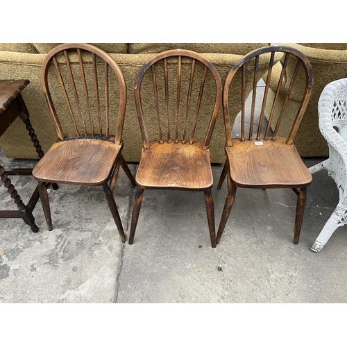 2691 - THREE ELM AND BEECH KITCHEN WINDSOR CHAIRS